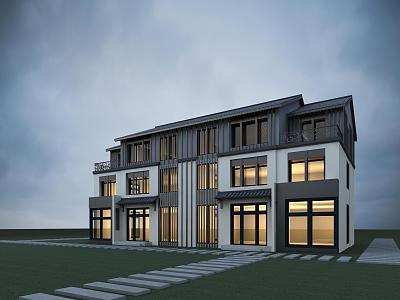 Modern double-family villa architecture 3d model