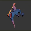 3D Fantasy Game Movie Character With Blue Pink Gradient Large Ears And Orange Object