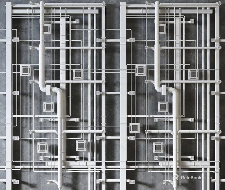 Industrial Metal Pipes Structural Layout With Grid Framework And Organized Arrangement 3d model