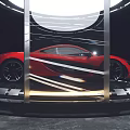 Modern Display Showcase Featuring Red Sports Car And Circular Lighting Design