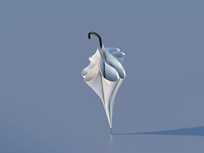 Stylish Open White Plaid Umbrella With Black Handle On Blue Background 3d model