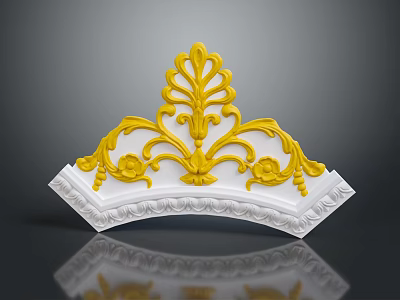 Yellow And White Decorative Ornament Featuring Intricate Leaf And Floral Designs 3d model