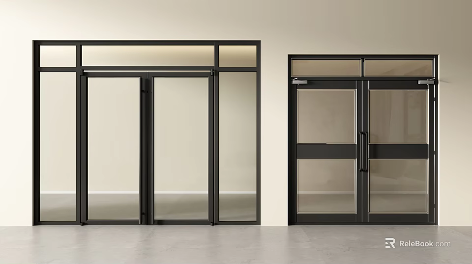 Sleek Modern Double Doors With Glass Panels And Black Frame For Interior 3d model 