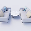 Modern Light Gray Sofa and Coffee Table Set With Round Marble Table and Throw Pillows 3d model