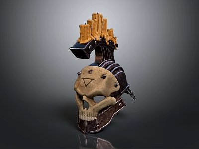 Intricate Skull Shaped Weapon With Metal Structure And Spiked Top Ornaments 3d model