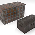 Wooden Storage Chests In Two Sizes With Metal Accents And Striped Design