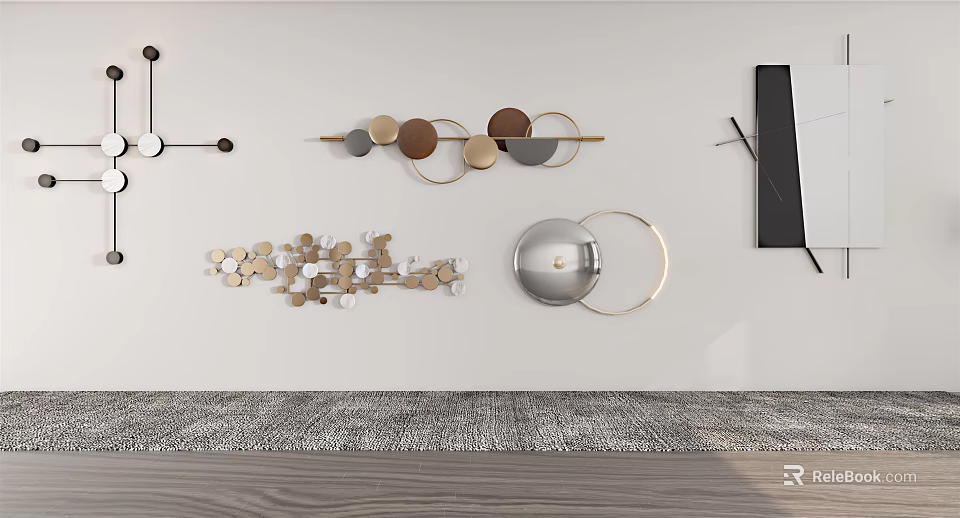 Stylish Modern Wall Decor Featuring Geometric Metal Circles And Abstract Shapes 3d model