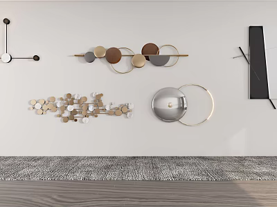 Stylish Modern Wall Decor Featuring Geometric Metal Circles And Abstract Shapes 3d model