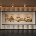 Hotel Lobby Modern Vertical Striped Backdrop Traditional Architecture Landscape Panel Recessed Lighting Dark Marble Floor