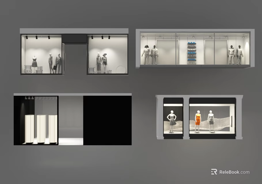 Elegant Retail Shop Window Display With Mannequins Display Items And Modern Lighting Design 3d model 
