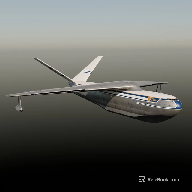 Streamlined Passenger Airplane Flying With Blue Stripe Aerodynamic Wings And Tail 3d model 