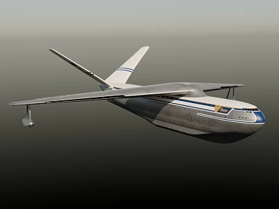 Streamlined Passenger Airplane Flying With Blue Stripe Aerodynamic Wings And Tail 3d model