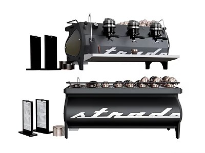 Strada Coffee Machines Professional Kitchen Appliances With Menu Holders And Containers 3d model