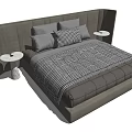 Elegant Modern Double Bed With Upholstered Headboard Checkered Bedspread And Side Nightstands 3d model