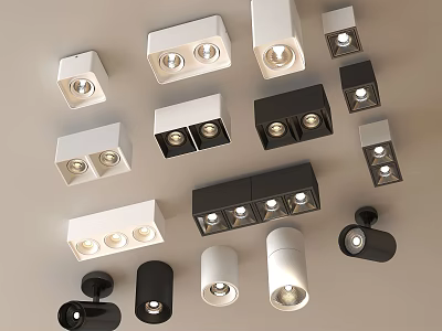 Black And White Downlights And Spotlights In Various Styles For Home Ceiling 3d model