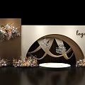 Stunning Photo Check In Spot With Floral Decor Arch Design Logo Chandeliers And Round Platform