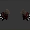 Red Winter Gloves with Brown Cuff and Metal Accents as Essential Household Items