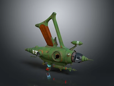 Green Mechanical Weapon With Cannon Barrel Wooden Panel And Wing Like Design 3d model