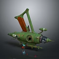 Green Mechanical Weapon With Cannon Barrel Wooden Panel And Wing Like Design