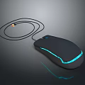 Black Wired Computer Mouse With Blue LED Light Strip And Sleek Design 3d model
