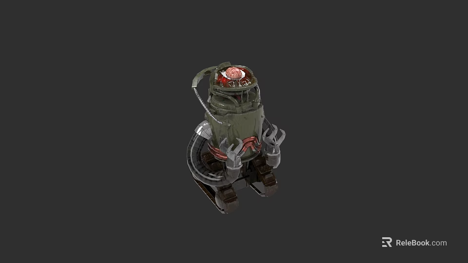 Green Robotic Game Movie Character With Red Dome And Mechanical Legs 3d model 