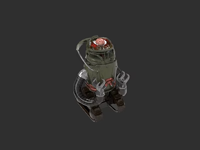 Green Robotic Game Movie Character With Red Dome And Mechanical Legs 3d model