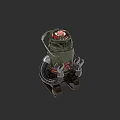 Green Robotic Game Movie Character With Red Dome And Mechanical Legs