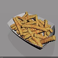 Golden Crispy Striped French Fries Served In Red White Checkered Paper Box
