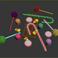 Colorful Assorted Candies Display With Lollipops Candy Canes And Chocolate Pieces
