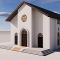 Serene Religious Church Interior With White Columns Benches And Round Windows
