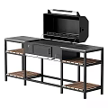 Black Outdoor Grill With Metal Frame And Wooden Shelves For Kitchen Use