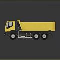 Yellow Dump Truck Model on Gray Surface With Clear Reflection and Detailed Design