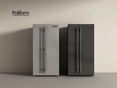 Poliform Two Double Door Refrigerators In Silver And Black Modern Design 3d model