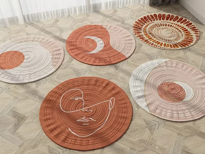 Modern Round Rugs in Orange Beige White with Concentric Circles Crescent Patterns 3d model