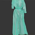 Stylish Pink And Gray Long Robe With Waist Belt And Long Sleeves Design