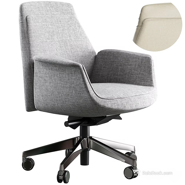 Comfortable Gray Fabric Office Chair with Armrests Metal Base and Wheels 3d model 