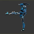 Modern Blue Humanoid Robot With Mechanical Design And Glowing Details Holding Tablet