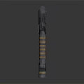 Futuristic Metal Weapon With Striped Gray And Yellow Textured Surface And Modern Sci Fi Design