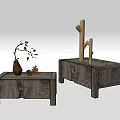 New Chinese Style Bedside Table Side Cabinet Side Table Log Bedside Table Ornaments Vase 3d model
