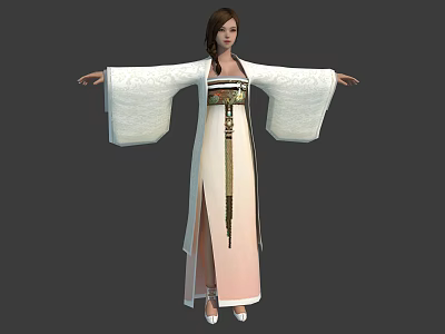Traditional Female Character In White Robe With Long Hair And Waist Decoration 3d model