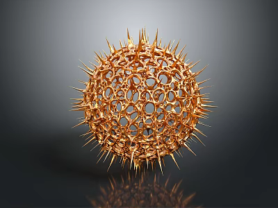 Golden Spherical Decorative Item with Hollow Openwork Design and Sharp Spikes for Modern Home Decoration 3d model