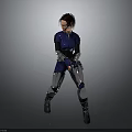 Female Warrior Character In Blue Silver Armor With Combat Stance 3D Render Grey Background
