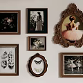 Vintage Wall Framed Art Collection With Floral Ballerina Butterfly And Wooden Frames