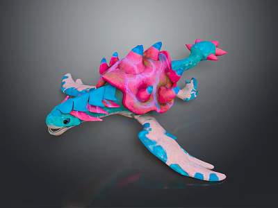Colorful Reptile With Pink And Blue Shell Spikes And Blue Flippers Design 3d model