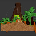 Natural Forest Scene With Tree Stump Lush Green Leaves Winding Path And Small Animals