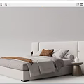 Double Bed With White Frame Gray Sheets Brown Blanket And Wooden Side Table