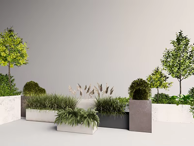 Modern Tree Planter Design With Various Trees Shrubs And Grasses In Urban Green Space 3d model