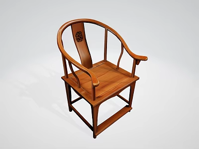 Traditional Wooden Single Chair with Curved Backrest and Intricate Carving Design 3d model