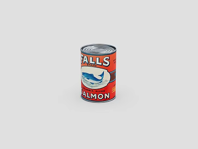 Falls Brand Canned Salmon in Red Label Packaging for Seafood Lovers 3d model