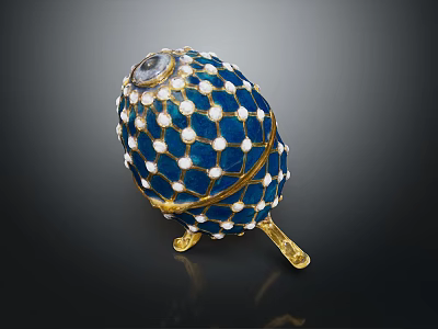 Animal Inspired Decorative Egg With Blue Enamel Gold Mesh And Pearl Details 3d model